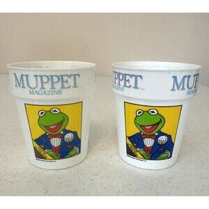 HTF MUPPETS MAGAZINE Kermit the Frog "Editor of the Year" Plastic Cup 2 set